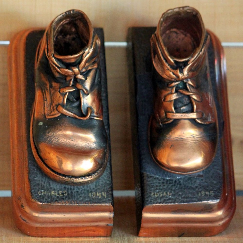 Vintage 1940s Bronze Baby Booties Bookends Nursery Decor